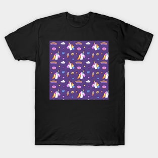 Purple Unicorn Pattern T-Shirt